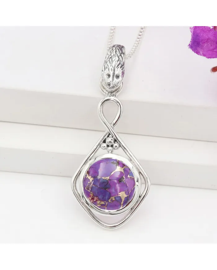 Purple Copper Turquoise Infinity Pendant Necklace In Sterling Silver