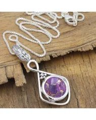 Purple Copper Turquoise Pendant - Handmade 925 Sterling Silver Jewelry