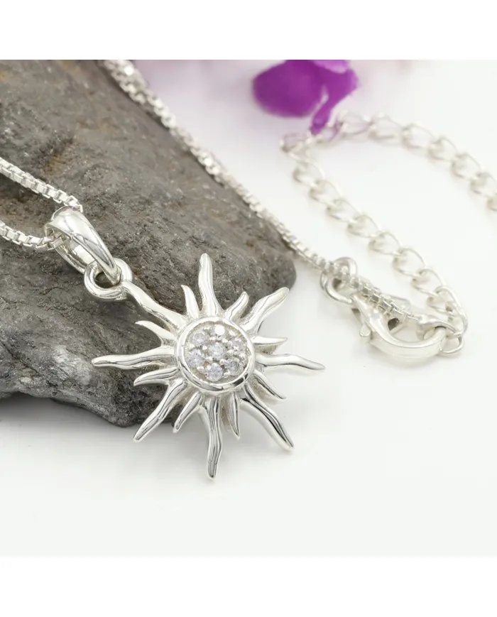 Swarovski Crystal Sun Pendant – 925 Sterling Silver Round Gemstone