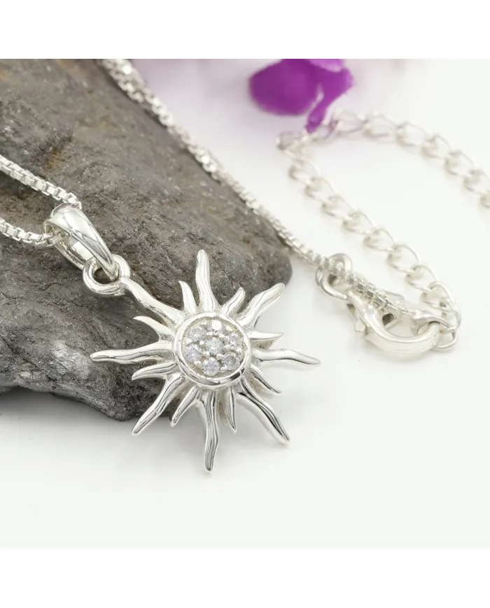 Swarovski Crystal Sun Pendant Necklace – 925 Sterling Silver Jewelry