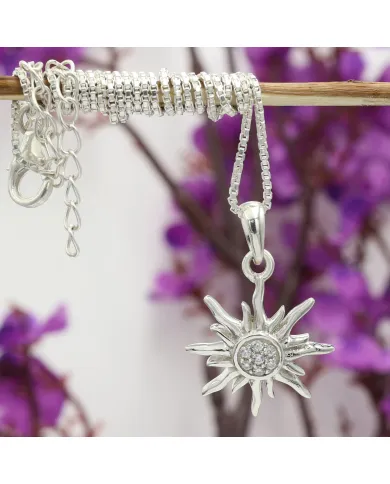 Swarovski Crystal Sun Pendant Necklace – 925 Sterling Silver Jewelry