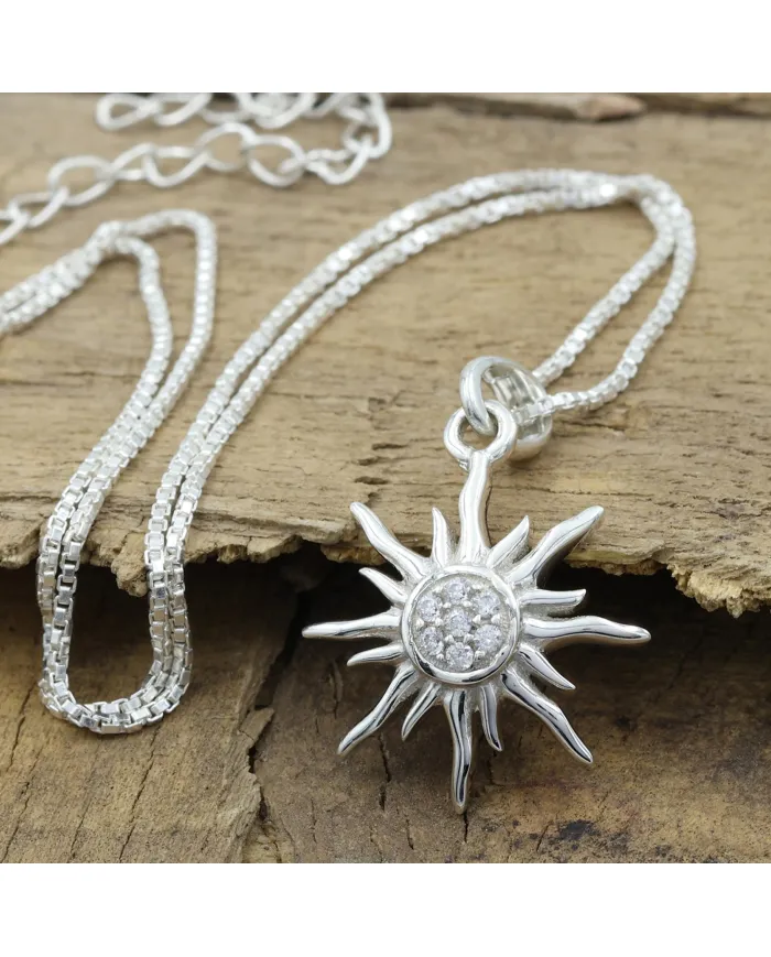 Swarovski Crystal Sun Pendant Necklace – 925 Sterling Silver Jewelry