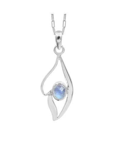 Rainbow Moonstone Pendant Necklace in 925 Sterling Silver