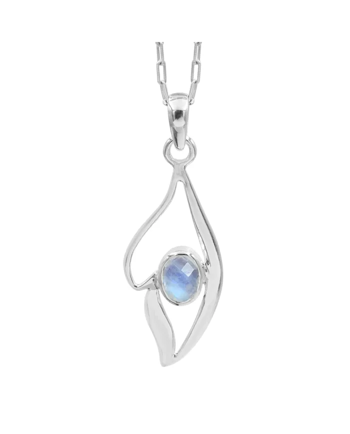 Rainbow Moonstone Pendant Necklace in 925 Sterling Silver