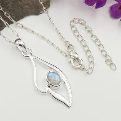 Elegant Handmade Rainbow Moonstone Pendant in 925 Sterling Silver