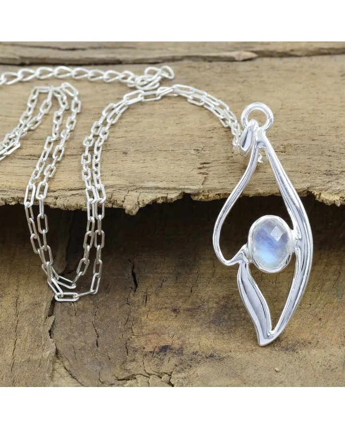 Elegant Handmade Rainbow Moonstone Pendant in 925 Sterling Silver