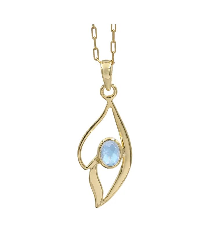 Rainbow Moonstone Pendant - 925 Sterling Silver with Gold Plated