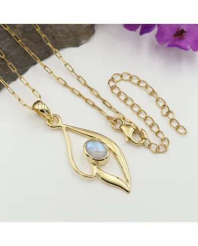 18K Gold Plated Rainbow Moonstone Pendant Necklace