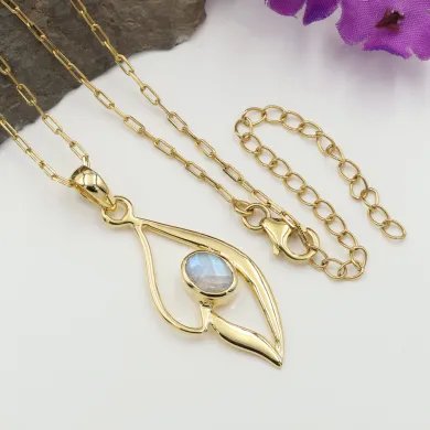Rainbow Moonstone Pendant - 925 Sterling Silver with Gold Plated