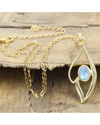18K Gold Plated Rainbow Moonstone Pendant Necklace
