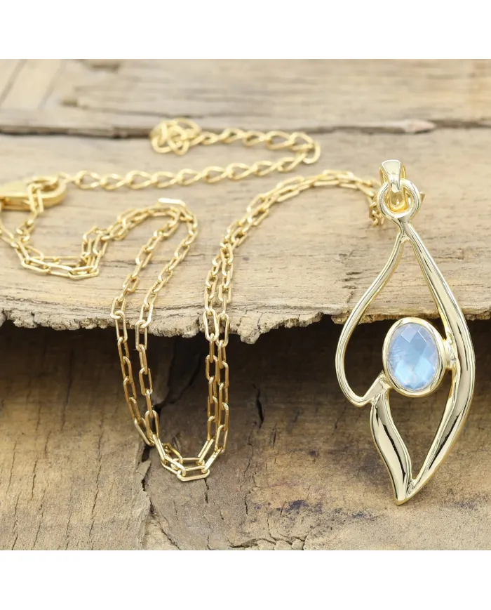18K Gold Plated Rainbow Moonstone Pendant Necklace