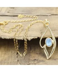 18K Gold Plated Rainbow Moonstone Pendant Necklace