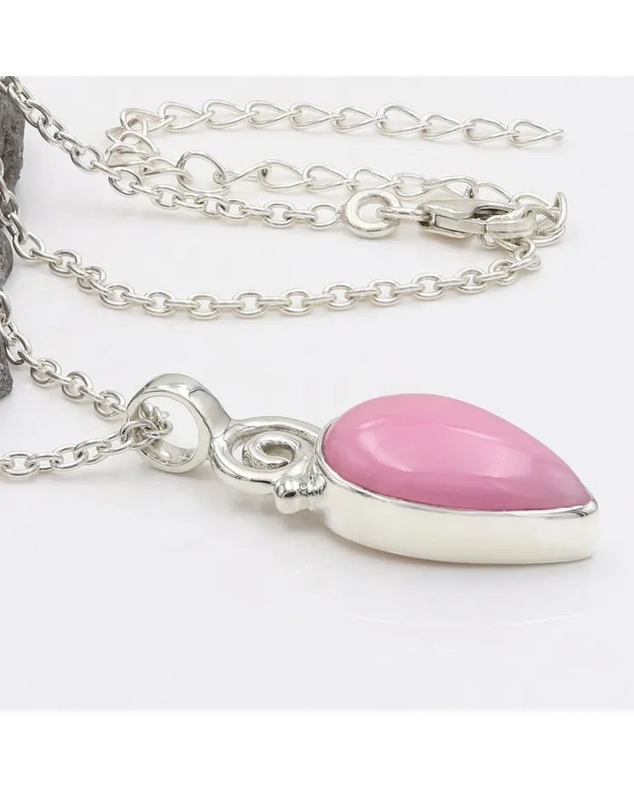 Pink Opal Pendant - 925 Sterling Silver Pear Shape Handmade Boho Jewelry
