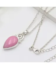Pink Opal Pendant Necklace, 925 Sterling Silver Handmade Boho Jewelry