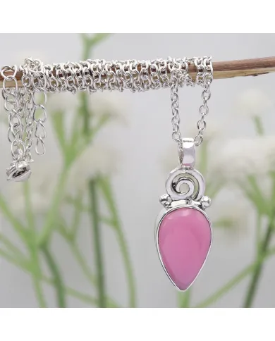 Pink Opal Pendant Necklace, 925 Sterling Silver Handmade Boho Jewelry