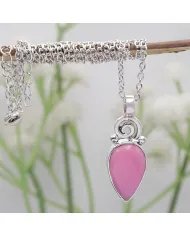 Pink Opal Pendant - 925 Sterling Silver Pear Shape Handmade Boho Jewelry