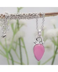 Pink Opal Pendant Necklace, 925 Sterling Silver Handmade Boho Jewelry