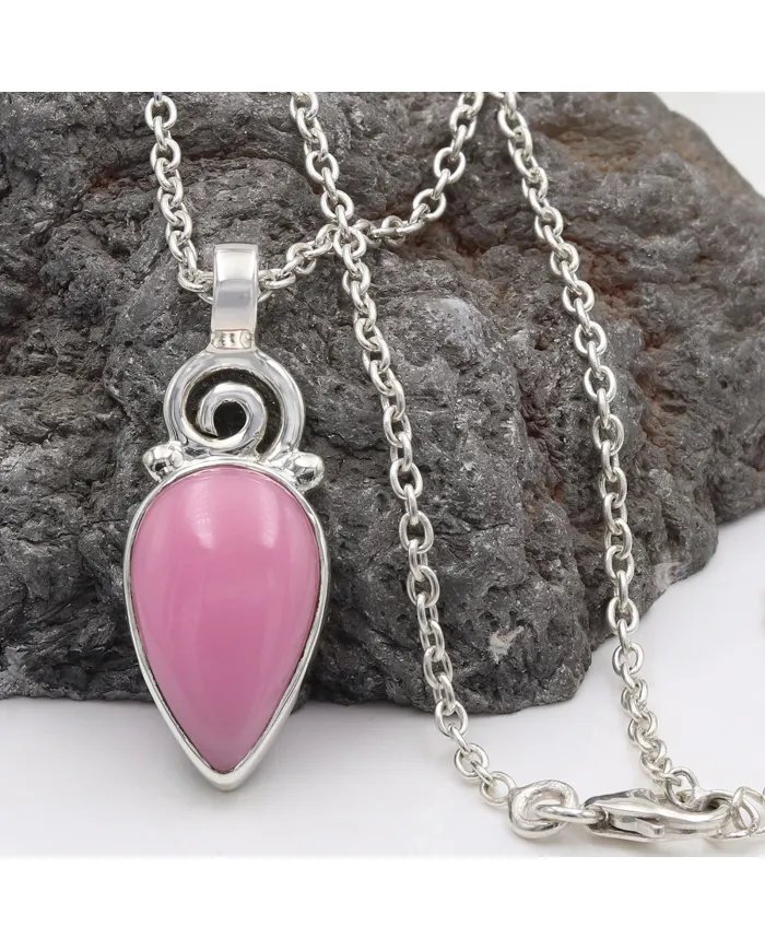 Pink Opal Pendant - 925 Sterling Silver Pear Shape Handmade Boho Jewelry