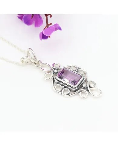 Natural Amethyst Pendant - 925 Sterling Silver Handmade Boho Jewelry