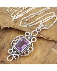 Natural Amethyst Pendant - 925 Sterling Silver Handmade Boho Jewelry