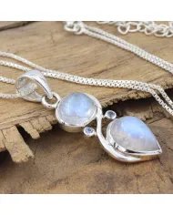 Rainbow Moonstone & Swiss Blue Topaz Pendant - Sterling Silver Jewelry