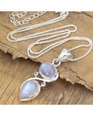 Rainbow Moonstone & Swiss Blue Topaz Pendant - Sterling Silver Jewelry