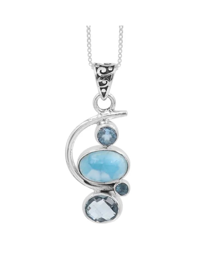 Natural Larimar Pendant - 925 Sterling Silver Ocean-Inspired Jewelry