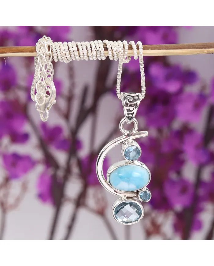 Natural Larimar Pendant - 925 Sterling Silver Ocean-Inspired Jewelry