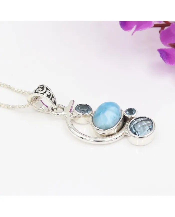 Natural Larimar Pendant - 925 Sterling Silver Ocean-Inspired Jewelry