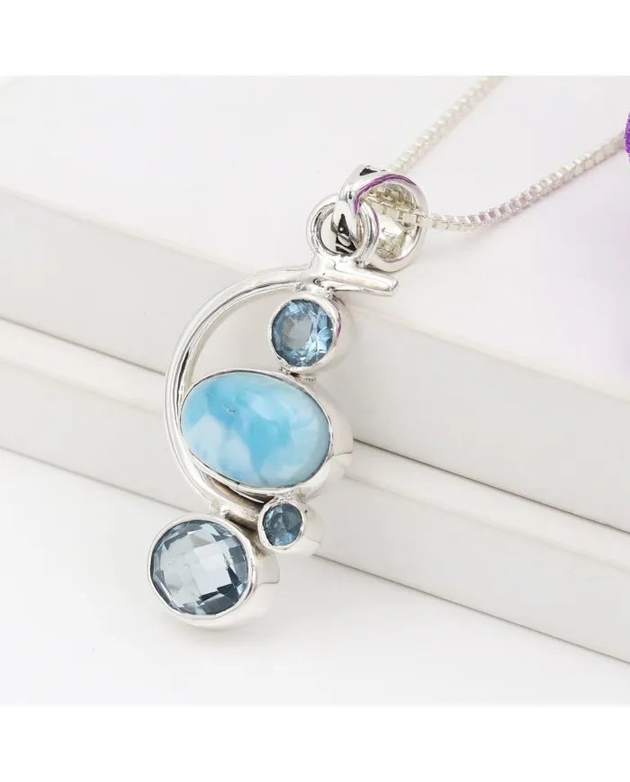 Natural Larimar Pendant - 925 Sterling Silver Ocean-Inspired Jewelry