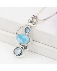 Natural Larimar Pendant - 925 Sterling Silver Ocean-Inspired Jewelry