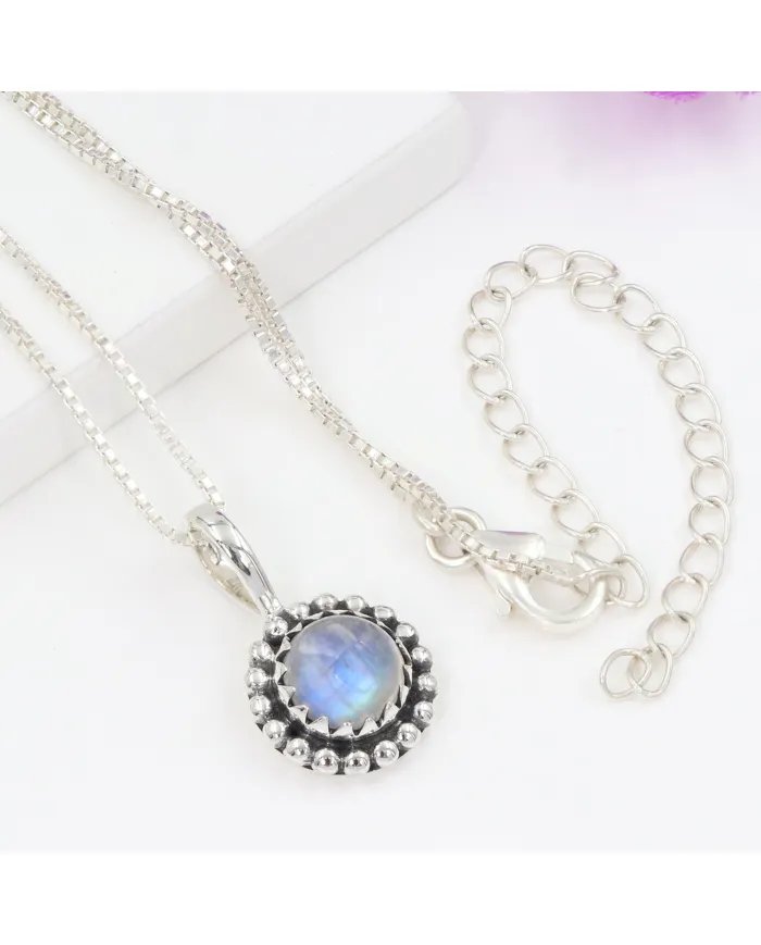 Rainbow Moonstone Pendant - 925 Sterling Silver Handmade Jewelry