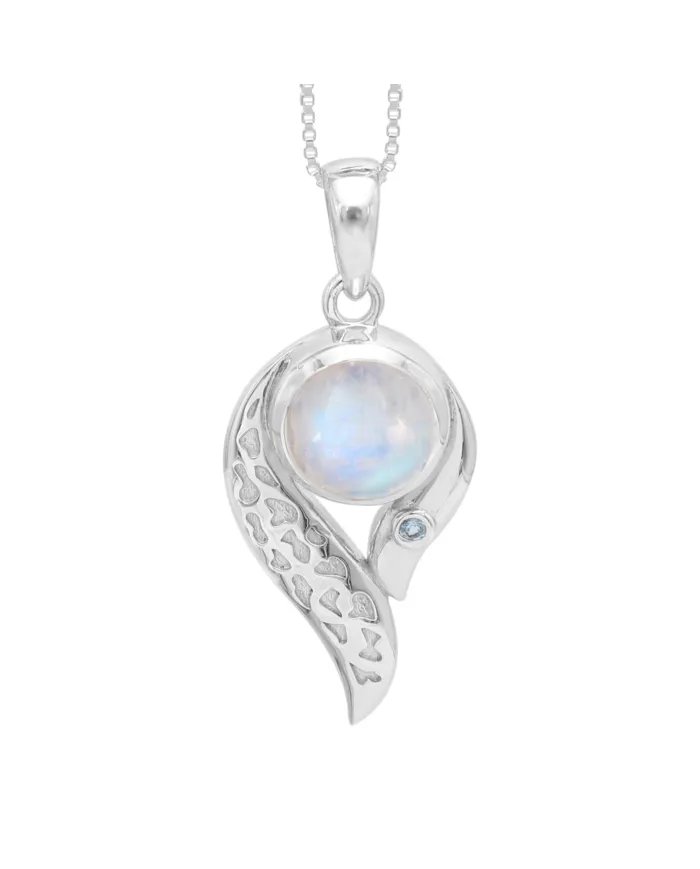 Rainbow Moonstone & Swiss Blue Topaz Pendant – Sterling Silver Jewelry