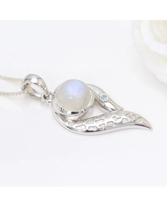Rainbow Moonstone & Swiss Blue Topaz Pendant – Sterling Silver Jewelry
