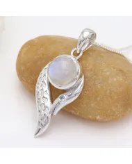 Rainbow Moonstone & Swiss Blue Topaz Pendant – Sterling Silver Jewelry