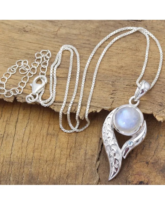 Rainbow Moonstone & Swiss Blue Topaz Pendant – Sterling Silver Jewelry