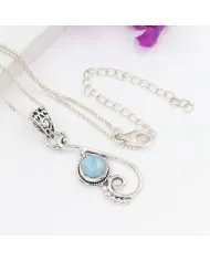 Natural Larimar Pendant - 925 Sterling Silver Gemstone Boho Vintage Jewelry