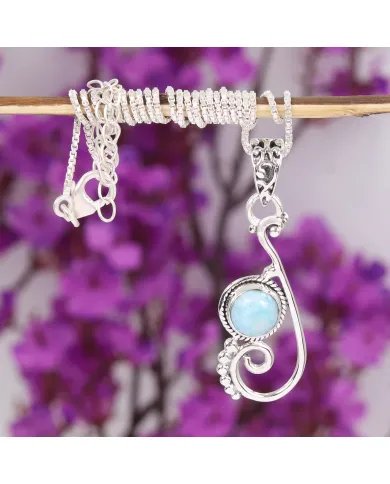 Natural Larimar Pendant - 925 Sterling Silver Gemstone Boho Vintage Jewelry