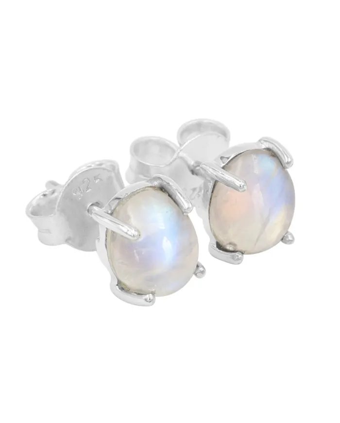 Rainbow Moonstone Studs - 925 Sterling Silver Gemstone Mini Jewelry
