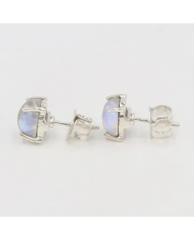Rainbow Moonstone Studs - 925 Sterling Silver Gemstone Mini Jewelry
