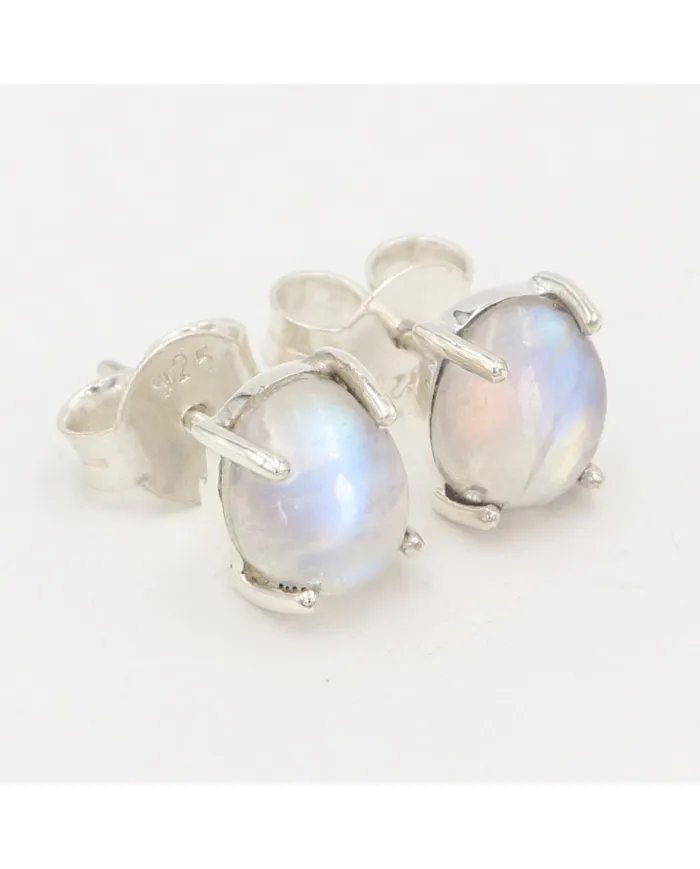Rainbow Moonstone Studs - 925 Sterling Silver Gemstone Mini Jewelry