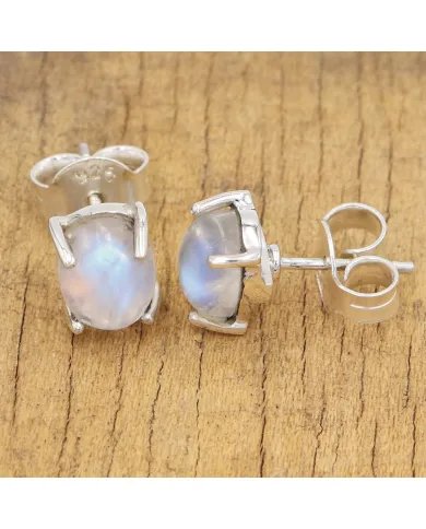 Rainbow Moonstone Studs - 925 Sterling Silver Gemstone Mini Jewelry