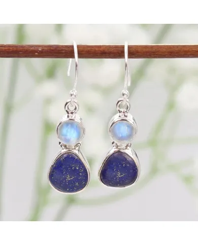 925 Sterling Silver Lapis Lazuli Moonstone Dangle Earrings for Her