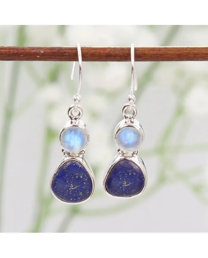 925 Sterling Silver Lapis Lazuli Moonstone Dangle Earrings for Her
