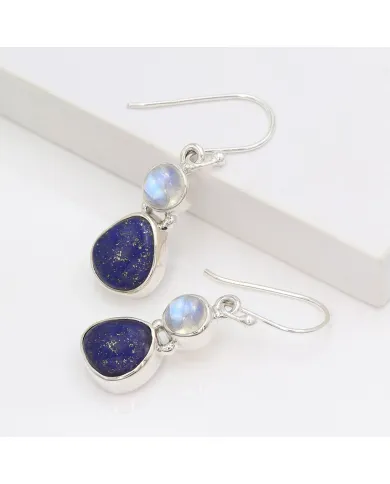 925 Sterling Silver Lapis Lazuli Moonstone Dangle Earrings for Her