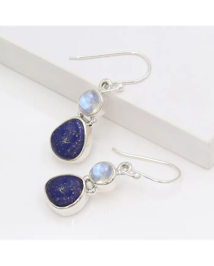 925 Sterling Silver Lapis Lazuli Moonstone Dangle Earrings for Her