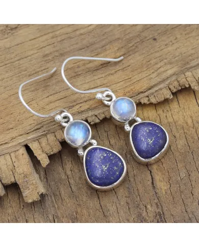 925 Sterling Silver Lapis Lazuli Moonstone Dangle Earrings for Her