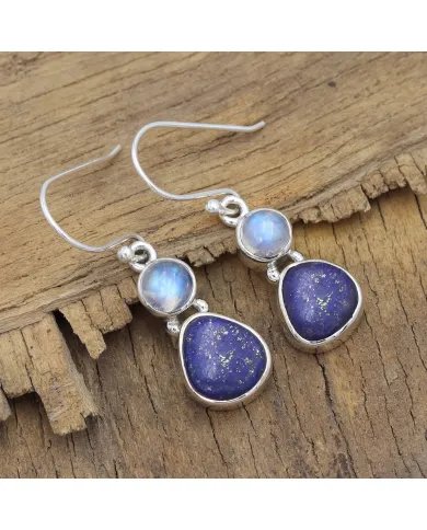 Lapis Lazuli Earrings - 925 Sterling Silver Handmade Dangle Jewelry