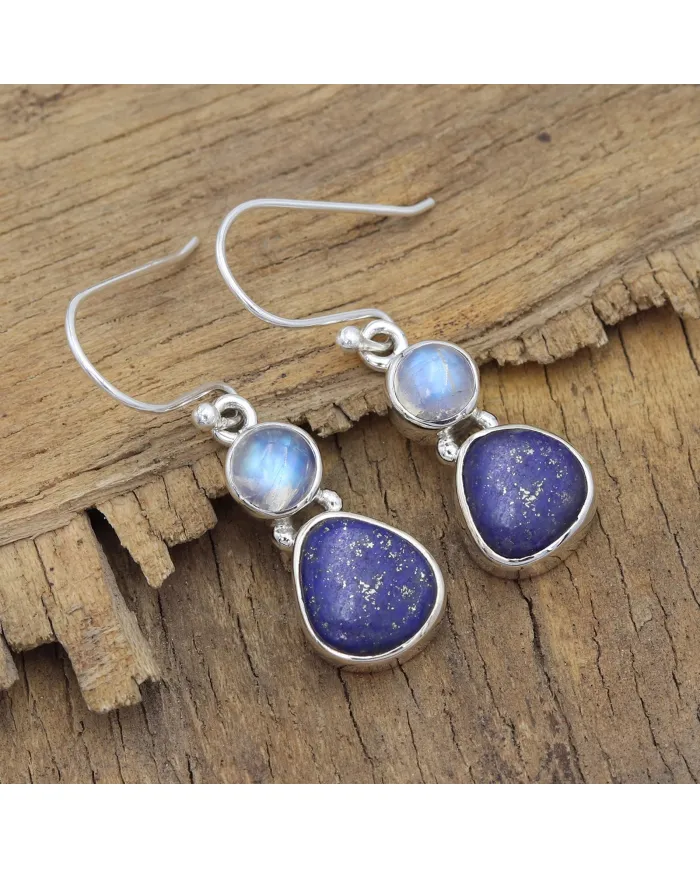 925 Sterling Silver Lapis Lazuli Moonstone Dangle Earrings for Her