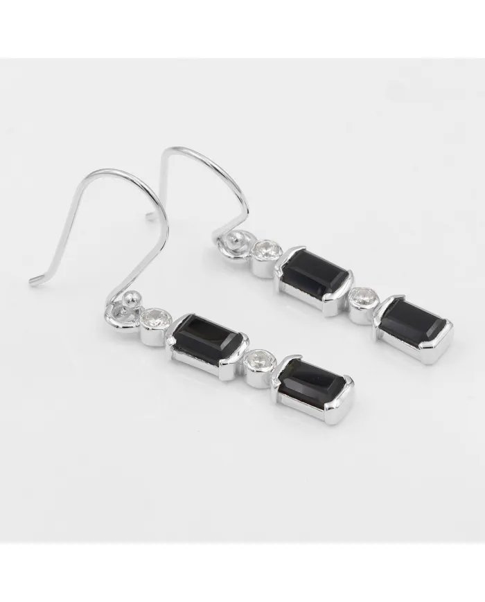 Black Onyx & Swarovski Crystal Earrings - 925 Sterling Silver Jewelry